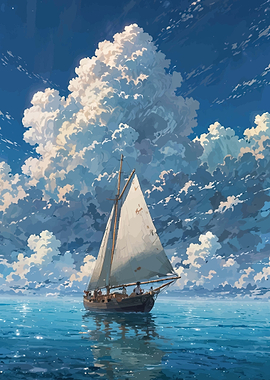 Sailboat Sparkling Ocean Under Dramatic