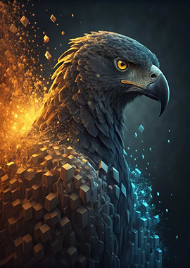 Digital Eagle with Exploding Cubes