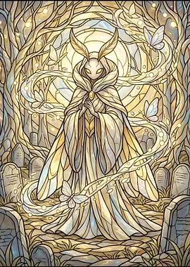 Stained Glass Moth Knight in Cemetery