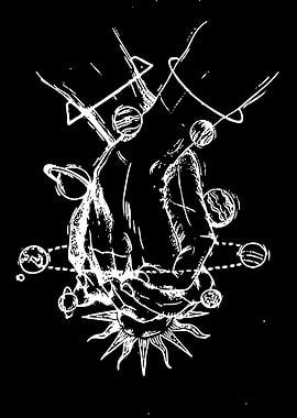 Cosmic Hand Holding Sun and Planets