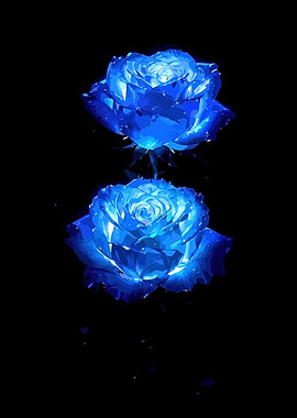 Two glowing blue roses