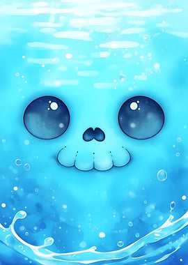 Cute Blue Water Skull Character