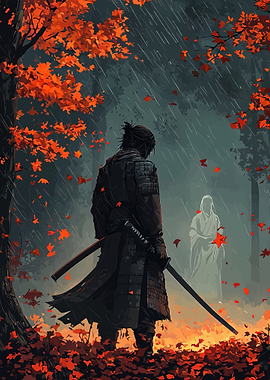 Samurai in Autumn Rain
