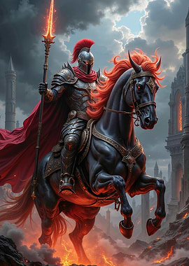 Knight on Horse with Fiery Spear