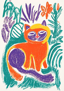 Whimsical Cat in a Garden