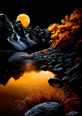 Moonlit Mountain Lake Landscape