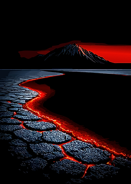 Volcanic Landscape with Lava Flow