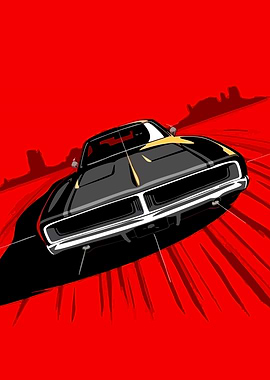 Classic Muscle Car Speeding Through Desert