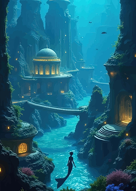 Underwater City with Mermaid