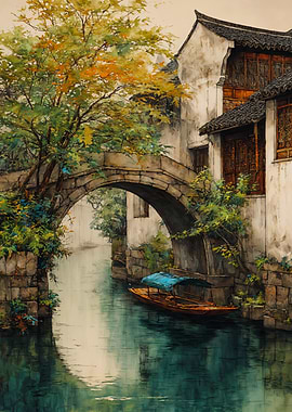 Traditional Chinese Water Town Bridge