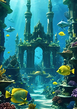 Underwater Ancient City with Fish