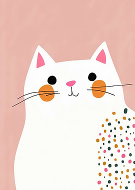 Cute White Cat with Pink Accents