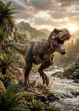 Tyrannosaurus Rex in a Jungle River