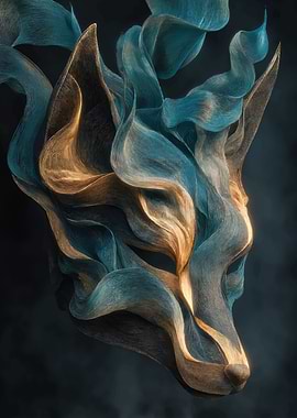 Abstract Wolf Head with Flowing Ribbons