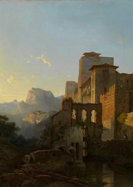 Ruined Castle in Mountain Landscape