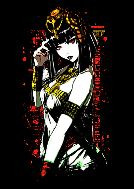 Anime Cleopatra with Egyptian Hieroglyphs