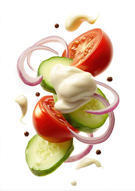 Flying Salad Ingredients with Mayonnaise