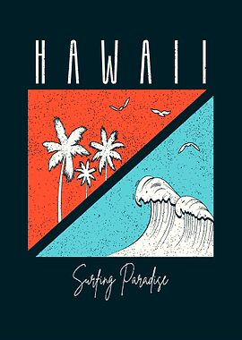 Hawaii Surfing Paradise Vintage Poster