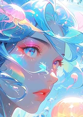 Anime Mermaid with Jellyfish
