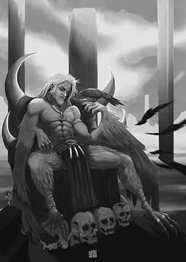 Mythological Bird-Man on Throne