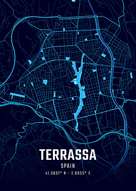 Terrassa Spain Midnight City Map