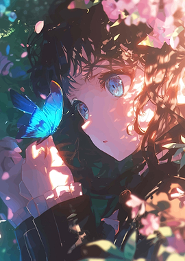Anime Girl with Blue Butterfly