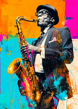 Jazz Musician Playing Gold Saxophone