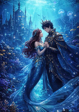 Mermaid Couple in Underwater Kingdom