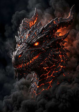 Fiery Dragon Head in Smoke