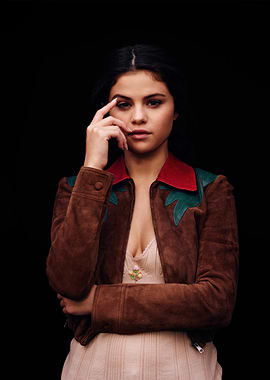 Selena Gomez in a brown jacket