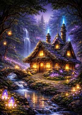 Enchanted Forest Cottage with Waterfall