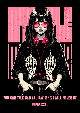 Anime Girl with Skeleton Hands and Headphones