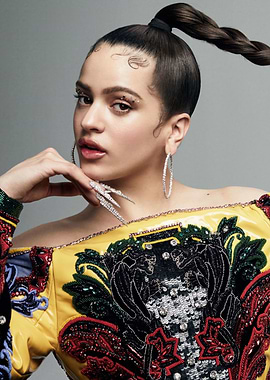 Rosalía with elaborate nails and makeup