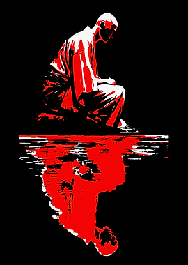 Monk meditating with reflection