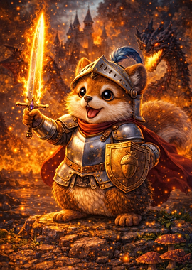 Squirrel Knight Fighting Dragon