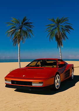 Retro Testarossa on a Sandy Beach