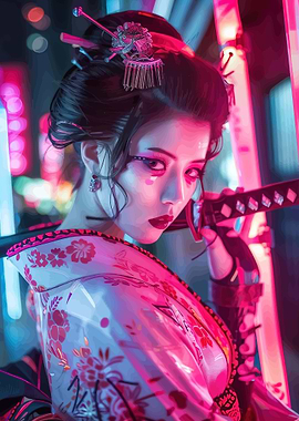 Cyberpunk Geisha with Katana