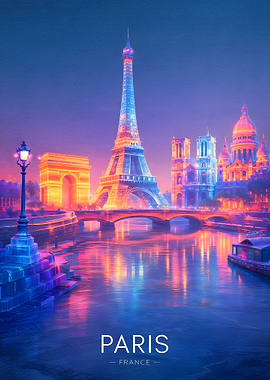 Parisian Nightscape with Landmarks