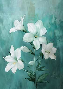 White Lilies on Teal Background
