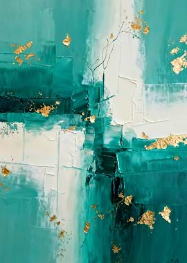 Abstract Teal and Gold Painting