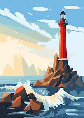 Lighthouse on Rocky Coastline