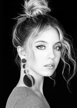 Black and White Portrait of Sydney Sweeney