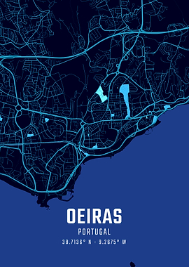 Oeiras Portugal Midnight City Map