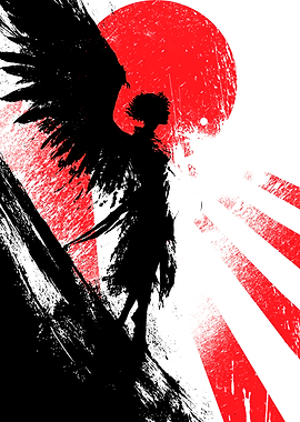 Silhouette Angel with Red Sun