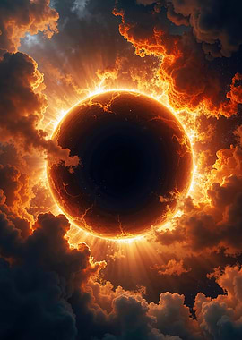 Fiery Planet Sun Eclipsed by Clouds