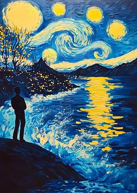 Starry Night Landscape with Silhouette