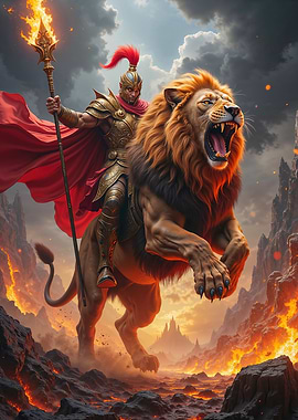 Golden Knight Riding a Lion