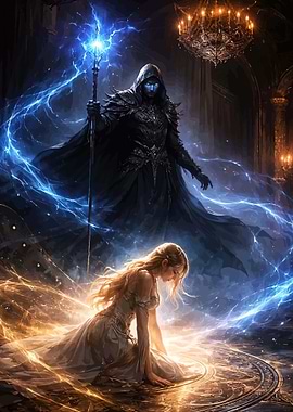 Dark Wizard and Kneeling Woman