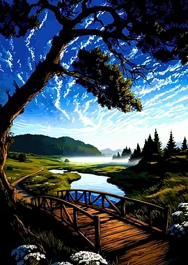 Tranquil Forest Bridge Over Stream