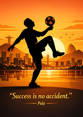 Pele Silhouette with Rio de Janeiro Sunset